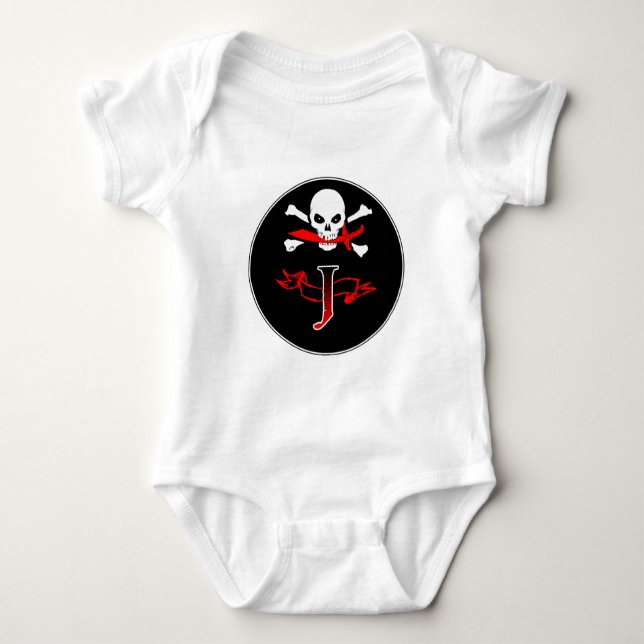 Piratenflagge J Monogramm Baby Strampler (Vorderseite)