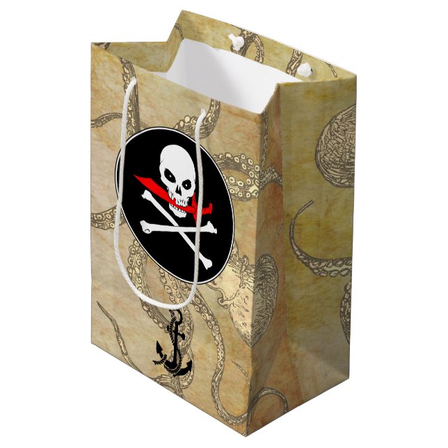 Piratenflagge Mittlere Geschenktüte (Vorderseite Schrägansicht)