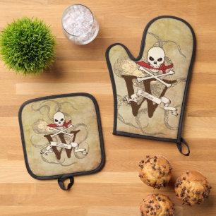 Piratenflagge Monogramm Ofenhandschuh & Topflappen-Set