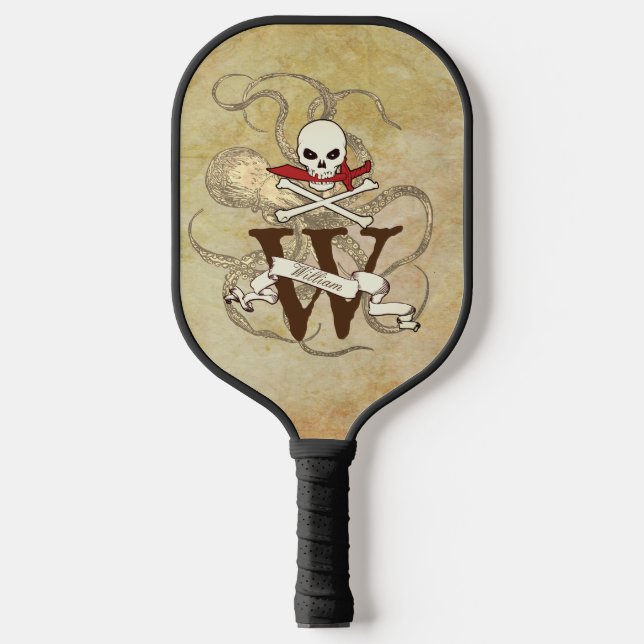 Piratenflagge Monogramm Pickleball Schläger (Vorderseite)