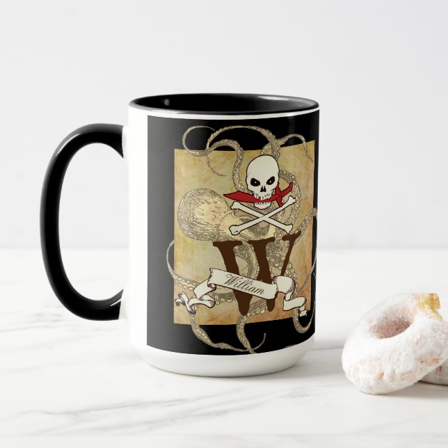 Piratenflagge Monogramm Tasse (Mit Donut)