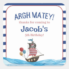 Piratenflagge Pirate Ahoy Matey Birthday Party Gef Quadratischer Aufkleber