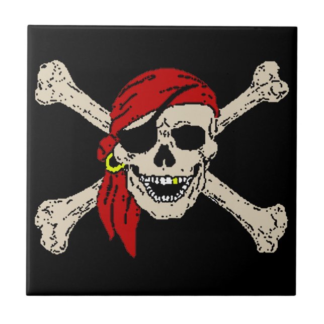 Piratenflagge Pirate Skull Bones Red Bandanna Fliese (Vorderseite)
