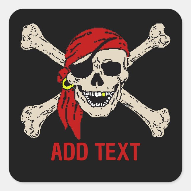 Piratenflagge Pirate Skull Bones Red Bandanna Quadratischer Aufkleber (Vorderseite)