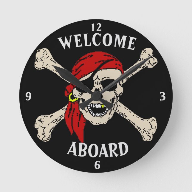 Piratenflagge Pirate Skull Bones Red Bandanna Rund Runde Wanduhr (Vorderseite)