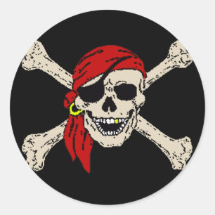 Piratenflagge Pirate Skull Bones Red Bandanna Runder Aufkleber