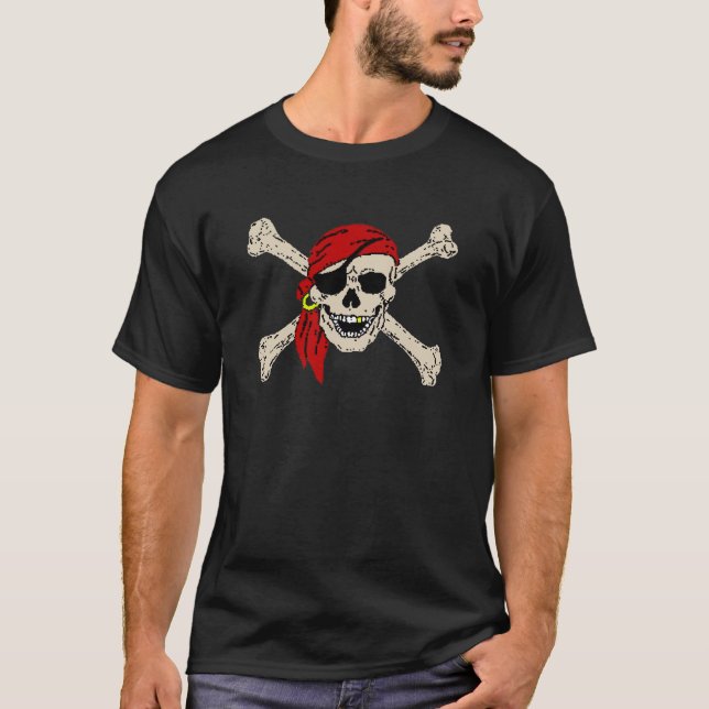 Piratenflagge Pirate Skull Bones Red Bandanna T-Shirt (Vorderseite)