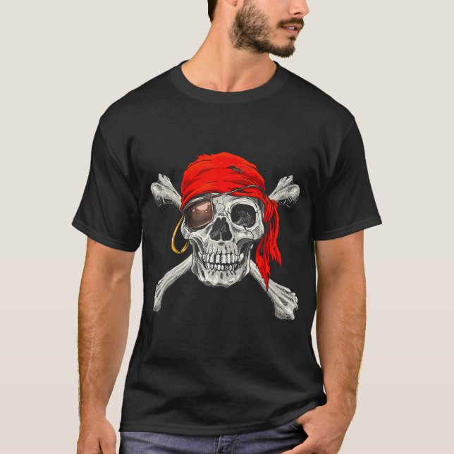 Piratenflagge Pirate Skull Crossbones Halloween T-Shirt (Vorderseite)