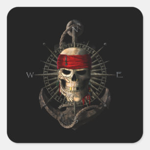Piratenflagge Pirate Skull Segelkompass Anker Quadratischer Aufkleber