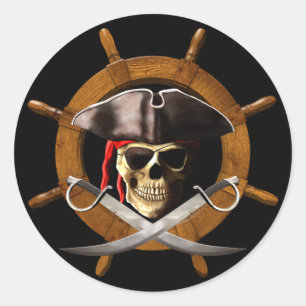 Piratenflagge Pirate Wheel Runder Aufkleber
