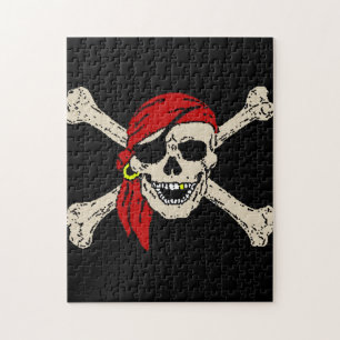 Piratenflagge-Piraten-Schädel entbeint rote Puzzle