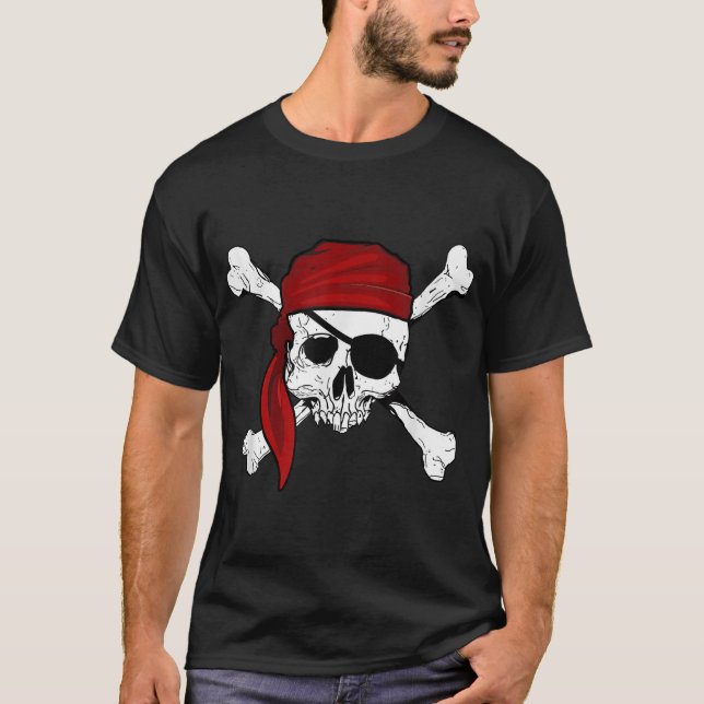 Piratenflagge Piraten Skull und Kreuzknochen T-Shirt (Vorderseite)