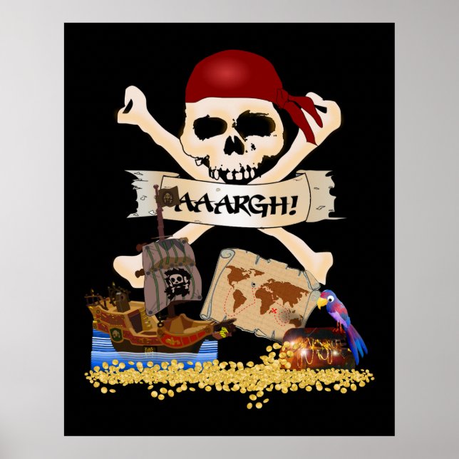 Piratenflagge, Piratenschiff & Piratenpost Poster (Vorne)