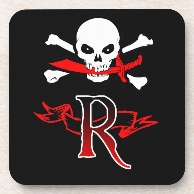 Piratenflagge R Monogramm Getränkeuntersetzer (Vorderseite)