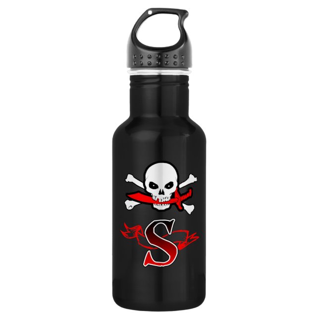 Piratenflagge S Monogramm Edelstahlflasche (Vorderseite)