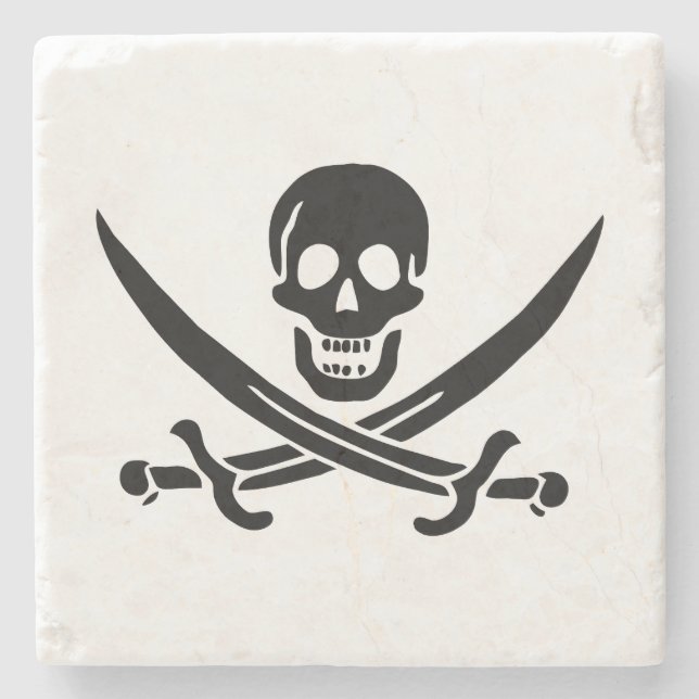 Piratenflagge Skull Crossed Schwerter Steinuntersetzer (Vorderseite)
