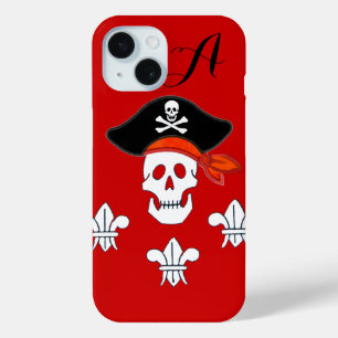 PIRATENFLAGGE-SKULL, PIRATHAT, DREI LILIES-MONOGRA iPhone 15 HÜLLE