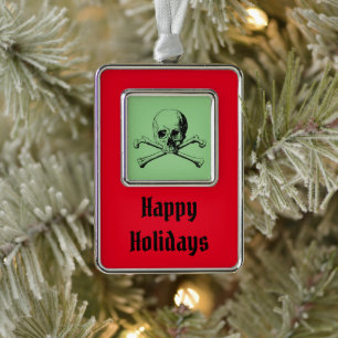 Piratenflagge Skull und Crossbones Pirate Rahmen-Ornament Silber