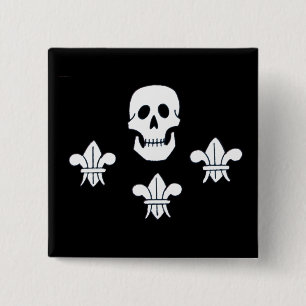 PIRATENFLAGGE SKULL UND DREI LILIES FLAG BUTTON