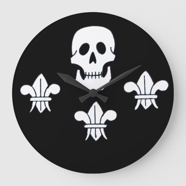 PIRATENFLAGGE SKULL UND DREI LILIES FLAG GROßE WANDUHR (Vorderseite)