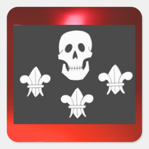 PIRATENFLAGGE SKULL UND DREI LILIES FLAG QUADRATISCHER AUFKLEBER