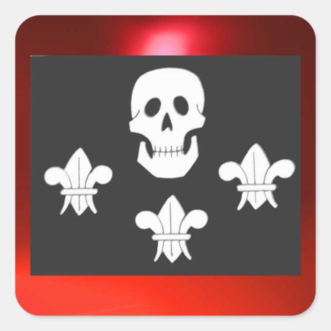 PIRATENFLAGGE SKULL UND DREI LILIES FLAG QUADRATISCHER AUFKLEBER (Vorderseite)