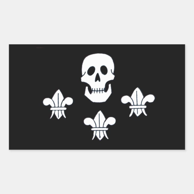 PIRATENFLAGGE SKULL UND DREI LILIES FLAG RECHTECKIGER AUFKLEBER (Vorderseite)