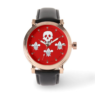 PIRATENFLAGGE SKULL UND DREI LILIES FLAG, rot Armbanduhr