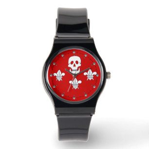 PIRATENFLAGGE SKULL UND DREI LILIES FLAG, rot Armbanduhr