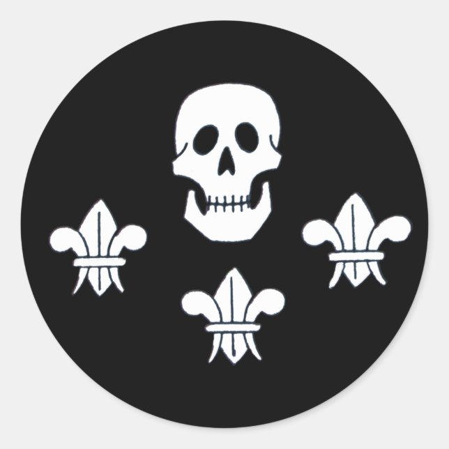 PIRATENFLAGGE SKULL UND DREI LILIES FLAG RUNDER AUFKLEBER (Vorderseite)