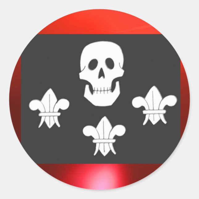 PIRATENFLAGGE SKULL UND DREI LILIES FLAG RUNDER AUFKLEBER (Vorderseite)