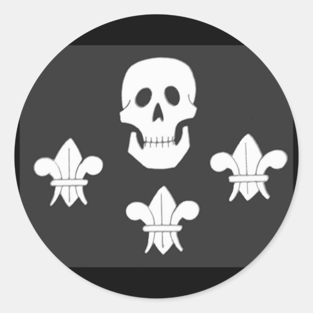 PIRATENFLAGGE SKULL UND DREI LILIES FLAG RUNDER AUFKLEBER (Vorderseite)