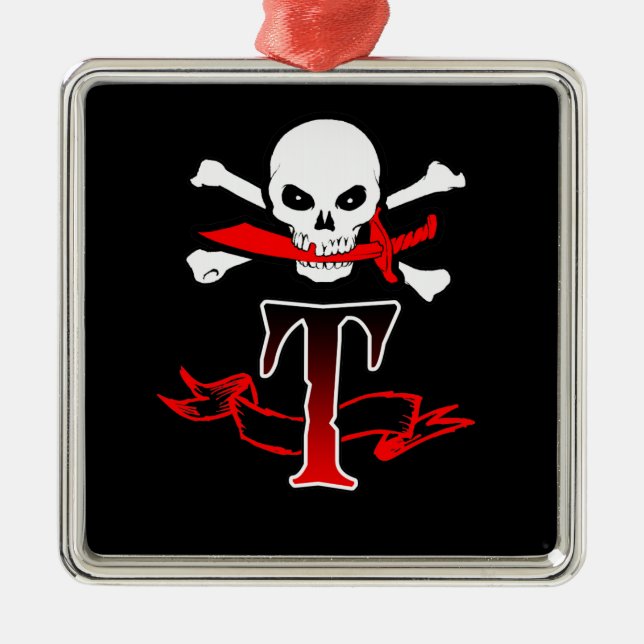 Piratenflagge T Monogramm Silbernes Ornament (Vorne)