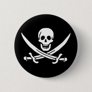 Piratenflagge Totenkopf gekreuzte Schwerter Button