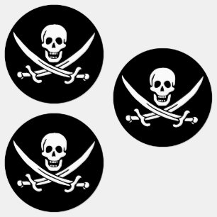Piratenflagge Totenkopf gekreuzte Schwerter Etiketten