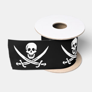 Piratenflagge Totenkopf gekreuzte Schwerter Satinband