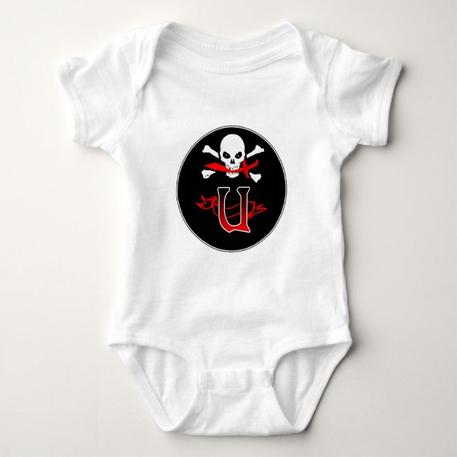 Piratenflagge U Monogramm Baby Strampler (Vorderseite)