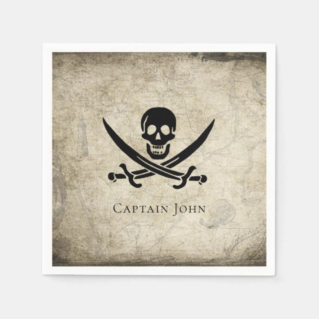Piratenflagge und Name auf Vintager Karte Serviette (Vorderseite)