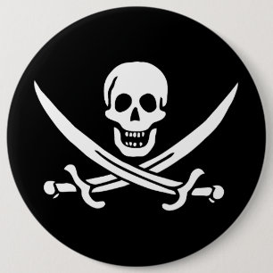 Piratenflagge von Calico Jack Schädel und Schwerte Button