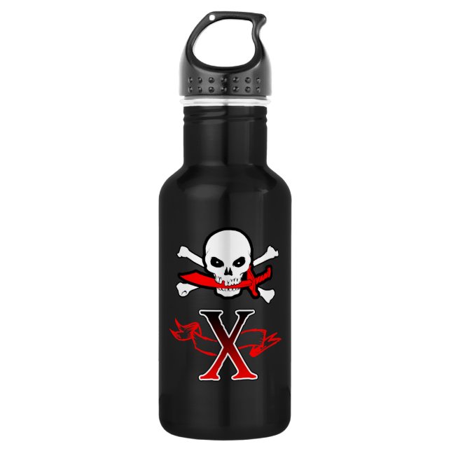 Piratenflagge X Monogramm Edelstahlflasche (Vorderseite)