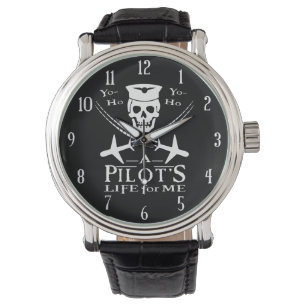 Piratenflugzeuge von Funny Pilot Skull Cross Spaß Armbanduhr