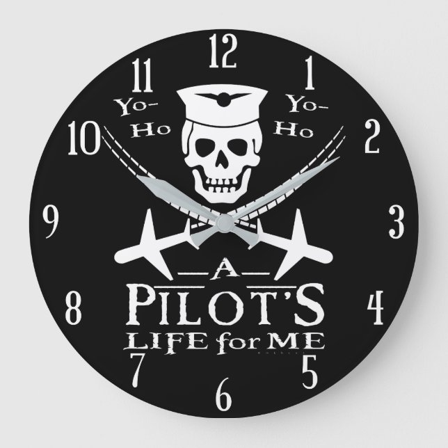 Piratenflugzeuge von Funny Pilot Skull Cross Spaß Große Wanduhr (Vorderseite)
