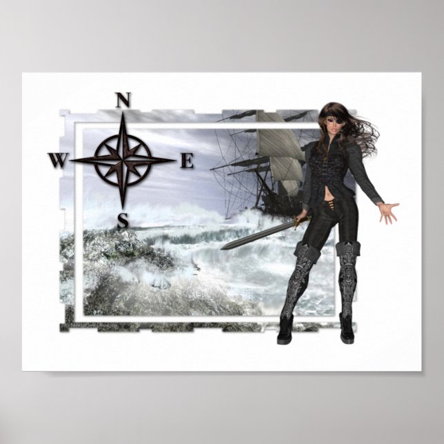 Piratenfrau mit dem Poster "Rough Waters" Print 2 (Vorne)