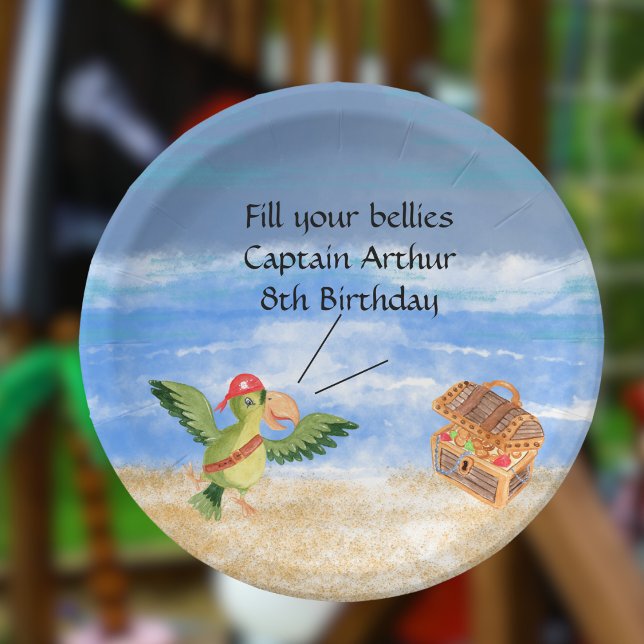 Piratengeburtmotiv Party Schatzpapagei Pappteller (Pirate themed party paper plate)