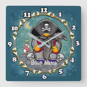 Piratengnom quadratische wanduhr