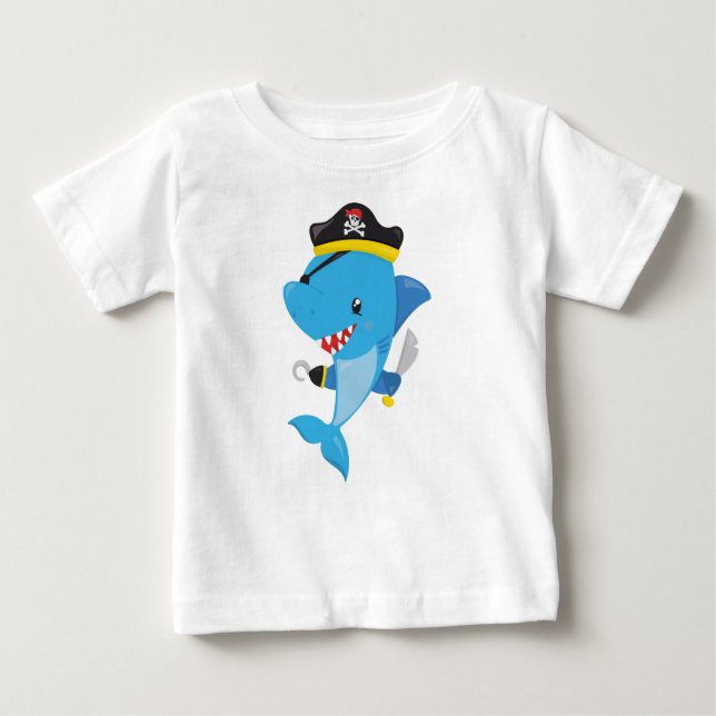 Piratenhai, Niedlicher Hai, kleiner Hai, Blauer Ha Baby T-shirt (Vorderseite)