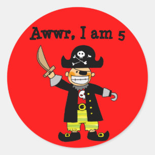 Piratenjunge mit 5-Jährigen Runder Aufkleber