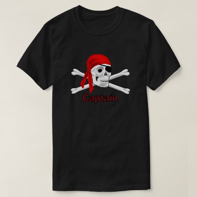 Piratenkapitän Skull und Knochen T - Shirt Black 2 (Design vorne)