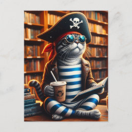 Piratenkatze mit Kaffee Postkarte