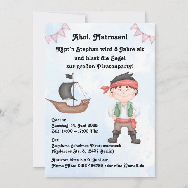 Piratenkinder Geburtstags- Einladung (Vorderseite)